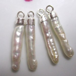 2 pcs, Fresh Water Pearl Silver Electroplated Pearl Bar, Freshwater Pearl Stick Gold Bar, Natural Pearl Charm Pendant Finding, PC-0418