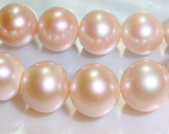 Fresh Water Pearl, Wonderful Lustrous Round Light Salmon Creamy Peach Freshwater Pearls, 8-10mm, full strand - 20%