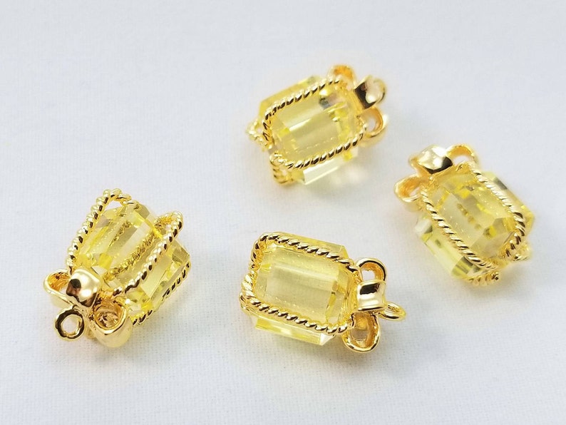 Citrine Yellow Faceted Glass Gift Box Charm Present Box Charm Earring Charm Gold Rim PC-0224 15x10mm Christmas Charm Bracelet Charm
