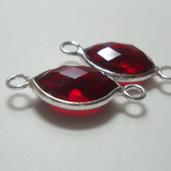 2 pcs, 20mm, 8x11mm stone, Faceted Garnet Quartz Sterling Silver Bezel Rim Tiny Leaf Connector, Small Marquise Links, January Birthstone, 01