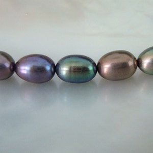 6-7x8-10mm, Full 16&quot; strand, AAA STUNNING Gray Peacock Fresh Water Pearls, Rice Freshwater Pearl, Lustrous Freshwater Pearls, P-0024