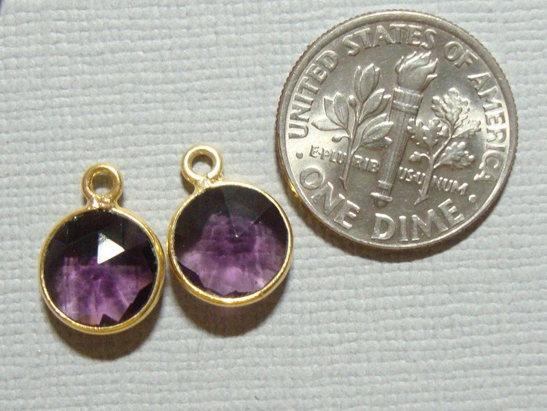 12x9mm,8mm stone 6 pcs Handmade Amethyst Quartz Gold Vermeil Sterling silver Bezel Rim Pendant Charm 2-Feb