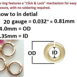 Bulk 50 pcs, 4mm, 20ga gauge, 14k GOLD Filled Click and Lock Jump Rings, Open locking Jumprings, strong jump ring