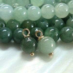 7.5-8mm Grade A Jadeite-Jade Fei Cui Smooth Dark Olive Green Aqua Green Hand Wire Round Bead Dangle Drop Charm Pendant, GS-0032