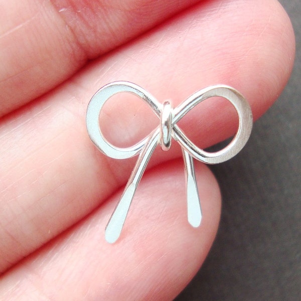 8 pcs, Handmade 925 Sterling Silver Bow Coonector Link, Pendant Charm, Hand Tie Knot Bow, 14x14mm, PC-0012