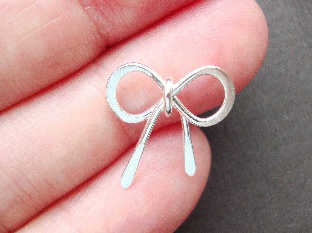 2 pcs, Handmade 925 Sterling silver Bow Coonector Pendant Charm, Hand Tie Knot Bow, 14x14mm, PC-0012
