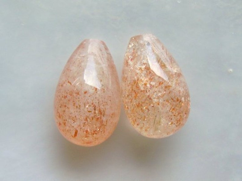 1 pair, 6x10mm, AA Sunstone Small Smooth Teardrop Briolette, Half Drilled, Top Drilled, Designer Pieces, GS-0266 image 1