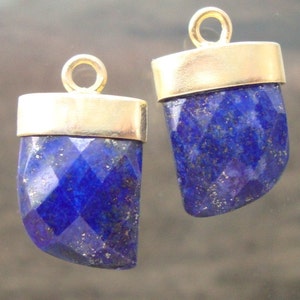 Lapis Lazuli Horn Anhänger, kleiner Horn Anhänger, vergoldete Sterling Silber Horn Anhänger, 1stk,CP-0031