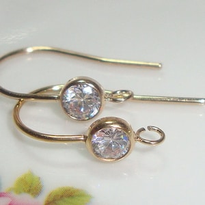 14K Gold Filled Bezel Rim CZ Diamond Ear Wire Earwire Earring Hook with Open Ring, 20x11mm, Hallmarked, EW-0084