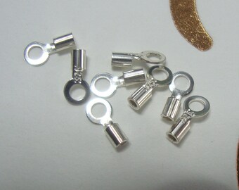 30 pcs, 7x3mm, 1mm ID, 925 Sterling Silver Crimp Endcap with Ring for small chain, CC-0187