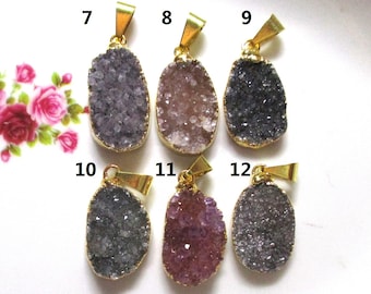 Natural Medium to Dark Agate Drusy Druzy Freeform Bail Gold Edged, Gold Electroplated Pendant, PC-0530