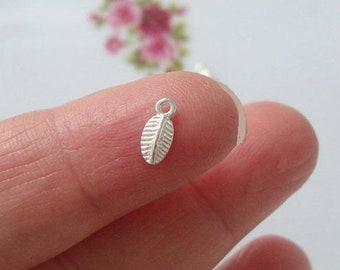 10 pcs, 8x4mm, 925 Sterling Silver Small Leaf Charm Pendant, Minimalist Findings Collection, PC-0455