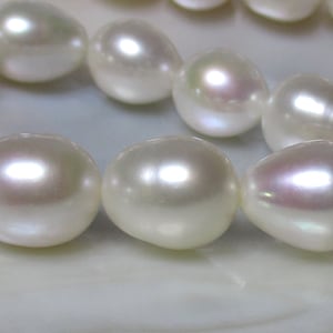 8&quot; Strand, Gigantic Lustrous Natural Fresh Water Pearl Drop, 11-13x10.5-11.5mm Big Freshwater Pearl, Full Drilled, P-0257