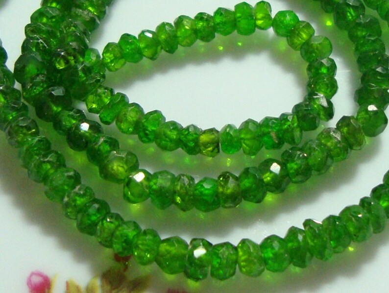 3 mini strand, 31-32 beads, 3.5-4mm Organic cut Chrome Diopside Faceted Rondelle Bead image 4