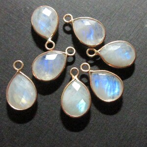 2 pcs, 16x10mm, Handmade Flashy Moonstone Rose Gold Plate Sterling Silver Bezel Rim Teardrop Pendant charm finding, June Birthstone, 06