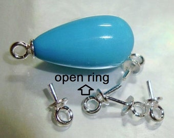 Bulk 10 pcs, 7x3mm, 925 Sterling Silver Open Ring Link Cup and Peg Drop, For Half drilled pearls and beads, CC-0217