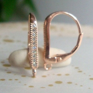 925 Sterling Silver 18K Gold Rose Gold Leverback Bezel with AAA Diamond CZ, Open Ring, quality secure closure,  EW-0087