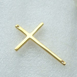 Handmade Skinny Sideways Cross Connector, upgraded, 18k Gold Plated Sterling Silver, Our Best Seller, 2 pcs, 28x17mm,1.5mm Thick