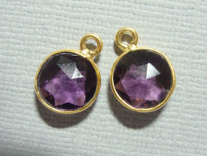 12x9mm,8mm stone 6 pcs Handmade Amethyst Quartz Gold Vermeil Sterling silver Bezel Rim Pendant Charm 2-Feb