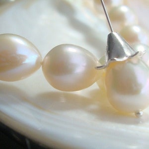 1 pair, 9-10x7-7.5mm, Wonderful lustrous, Gorgeous Genuine Fresh Water Full Drilled White Pearls Drop Shape, Best for Bridal, June Birthday image 2