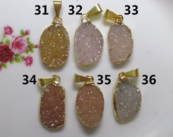 Natural Off White Agate Drusy Druzy Freeform Bail Gold Edged, Gold Electroplated Pendant, PC-0529