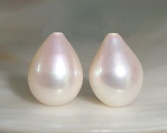 9.5-10.5x8-9mm, One Pair, Fresh Water Pearl, AAA Wonderful lustrous, Special Pick Gorgeous Genuine Teardrop Pearls, Half Drilled, P-0513