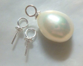 Bulk 10 pcs, 11x5mm, 5mm ring, 3mm cup, 925 Sterling Silver Cup and Peg Drop, For Half drilled pearls and beads, slider, CC-0218