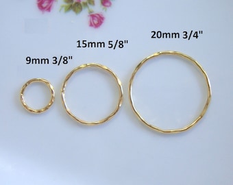 Bulk 10 pcs, 24K Gold Vermeil over Sterling Silver Beautiful Versatile Textured Rings, Big jump rings, CC-0043