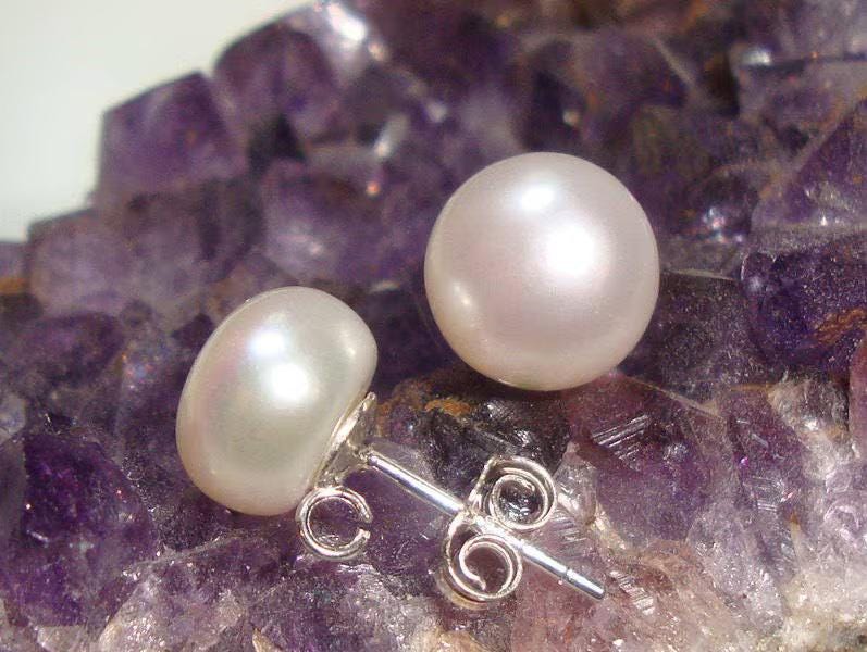 Orecchini in Argento 925‰ Perle Piena Perlagione button 10×10½mm