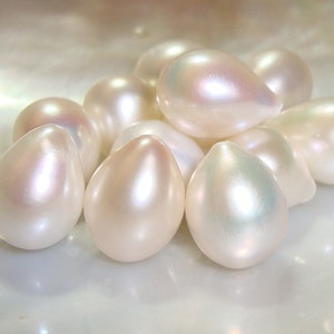 11-13x9.5-10mm, AAA Fresh Water Pearl, Half Drilled Lustrous Freshwater Pearl Huge Teardrop Briolette