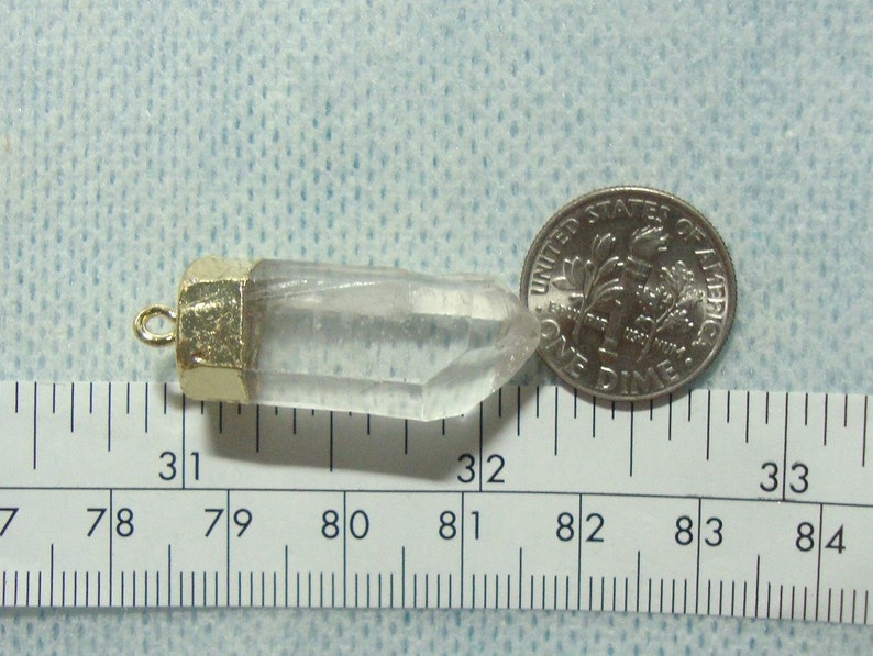 Raw Rock Crystal Point Pendant Natural Beautiful Crystal Gold Electroplated Pendant PC-0382
