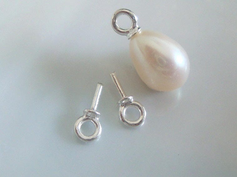 4 pcs, 7x3mm, 925 Sterling Silver Cup and Peg Drop, For Half drilled pearls and beads