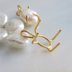 2pcs, Handmade Gold Vermeil 925 Sterling Silver Free Form 4 Prong Oval Setting, Raw Stone Pearl Claw Fitting, PC-0461