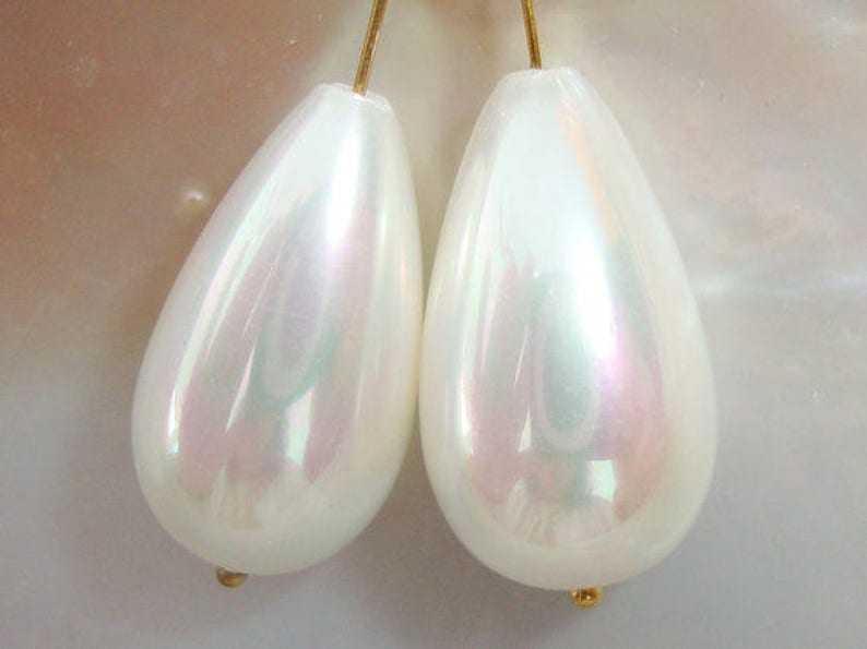 3 pairs, 10x18mm, Huge South Sea SHELL Ivory White Pearl Teardrop Briolette, perfect for bridal design, bulk sale, SP-0018-RB image 4