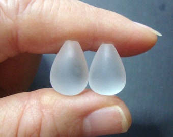 10x15mm, 1 Pair Frosted Satin White Rock Crystal Quartz Top Half Drilled Teardrops Briolette, Small Pendant Earring Finding, GS-0173