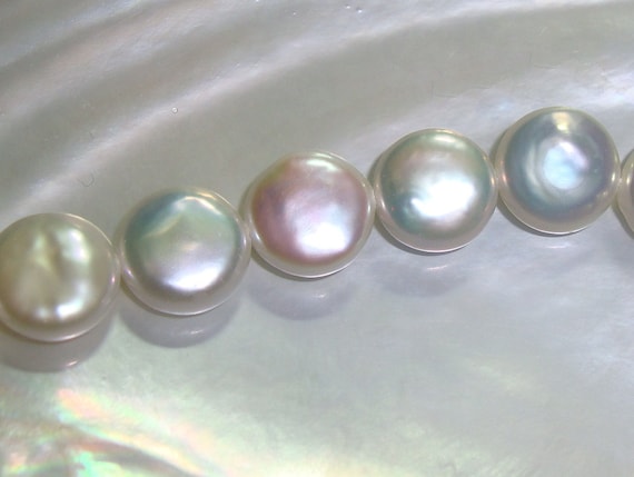 2 Pcs 11.5 12mm AAA Lustrous Coin Pearls Fresh Water Pearl