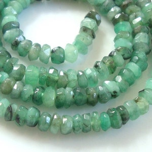 Raw Emerald Healing Crystal, 3.5-4mm Organic Cut Faceted Rondelle Beads, 6.5" strand, B-0111