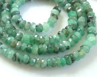 Raw Emerald Healing Crystal, 3.5-4mm Organic Cut Faceted Rondelle Beads, 6.5" strand, B-0111