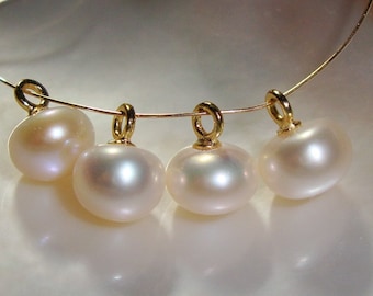 6-6.5mm, 5-10 pcs, AAA Fresh Water Pearl Mushroom Pearls Dangles, 18K Gold,rose gold and  Sterling Silver Cup and Peg, P-0085