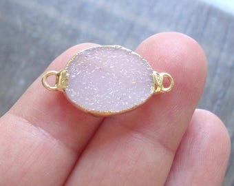 sales, 20-25mm, Natural White Fine Agate Drusy Druzy Crystal Free Form Double Bail Connector, Gold Edged Pendant, M4-W