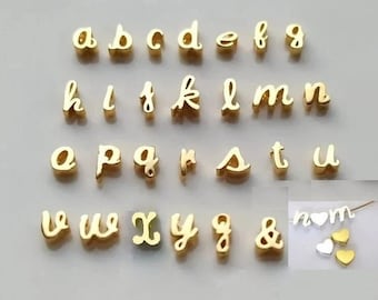 1 pc, Delicate GOLD Vermeil 925 Sterling Silver Tiny Cursive Lower Case  Unique Silver Letter Heart Charm, Minimalist, PC-0430