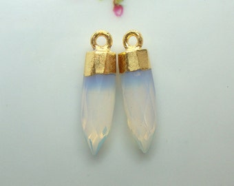 One Pair, Opalite spike Earrings Pendant Finding, Bullet Point 24K Gold dipped pendant charm finding, 18-20x5mm, GS-0208