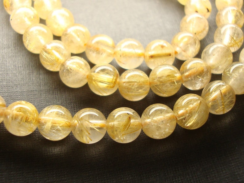 12 strand sale Genuine Golden Rutilated Quartz Smooth Round Beads 5.5-6mm