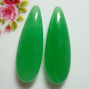 Green Jade Color Chalcedony Smooth Teardrop Briolette, Top Drilled Elongated Pear Briolette, one pair, 10x25mm, Designer Pieces, GS-0045