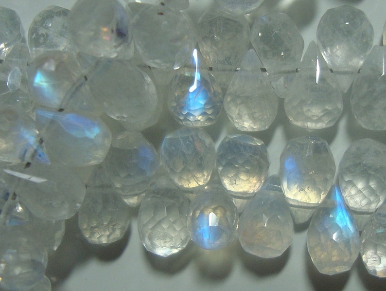 9-11x5.5-6mm 25/% sale 12 strand Rainbow Blue Fire Moonstone Micro Faceted Teardrop Briolette