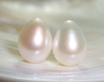 10-11x7.0-8mm, 2 pcs, Gorgeous AAA Fresh Water Pearl, Half Drilled Freshwater Water Teardrop Pearl Briolette, Drop Pearl