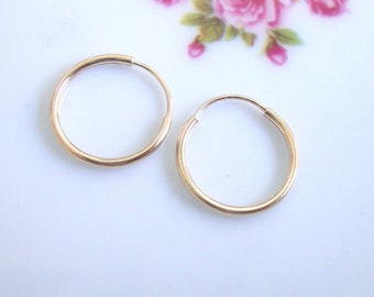 2 piezas, aro de 20 mm, alambre de 1,0 mm, aro sin fin de oro amarillo macizo de 14 quilates, EW-0154