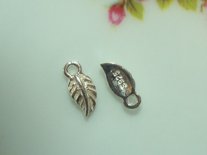 AA 8x4mm Anti Tarnish 925 Sterling Silver Small Leaf charm pendant tag Minimalist Findings Collection 6 pcs
