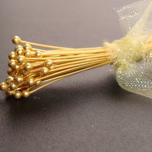 25 pcs, 26ga gauge, 40mm, 1.5 inch, 24K Gold over Sterling Silver Handmade Ball End Headpins