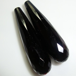 Black Agate Faceted Elongated Teardrop Briolette, Top Drilled, Half Drilled, one pair, 8x30mm, AAA Quality, Designer Pieces, GS-0286